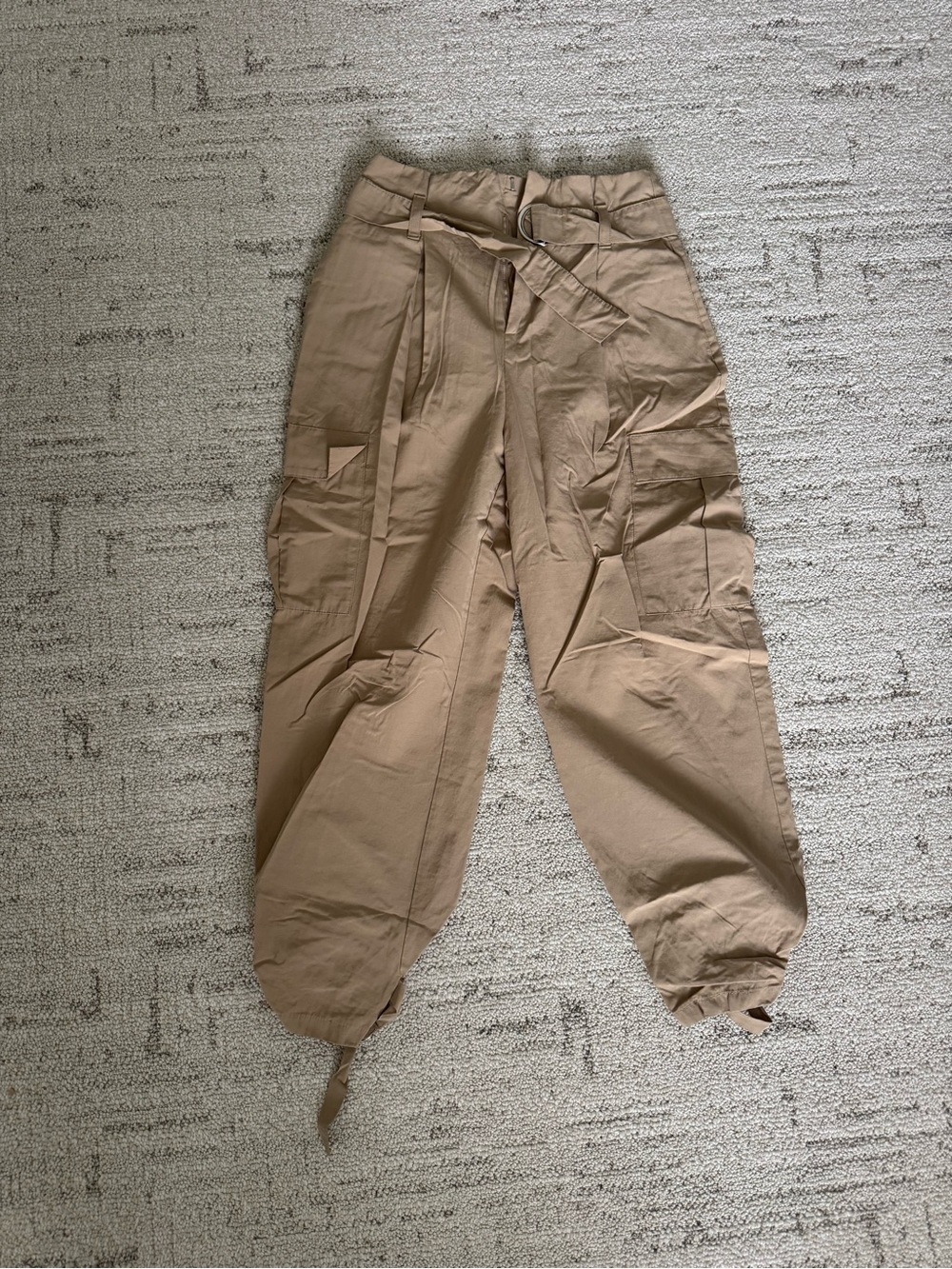 Zara Beige Cargo Lantern Pants with Tie Ankles